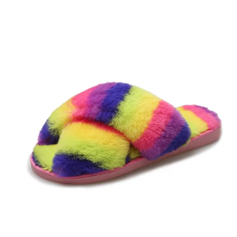 Women's rainbow cirss peep toe slippers indoors shoes