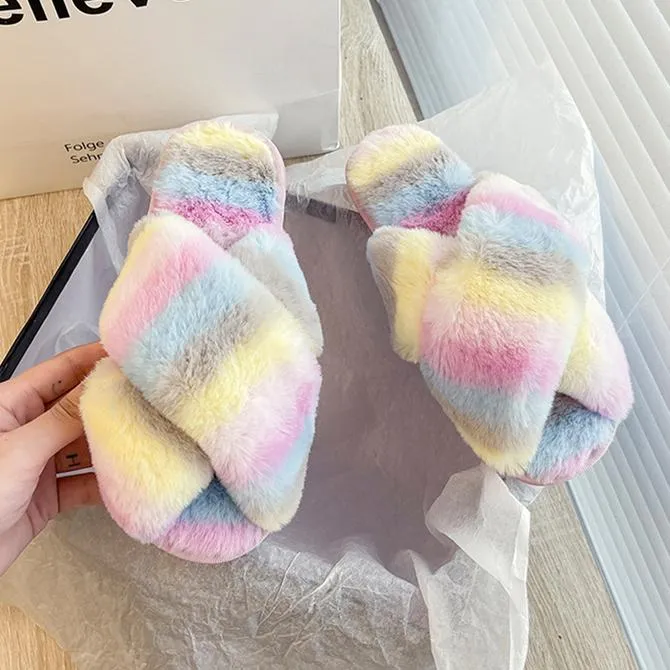 Women's rainbow cirss peep toe slippers indoors shoes