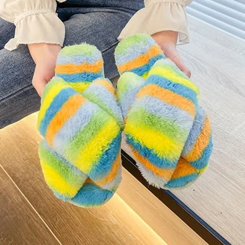 Women's rainbow cirss peep toe slippers indoors shoes