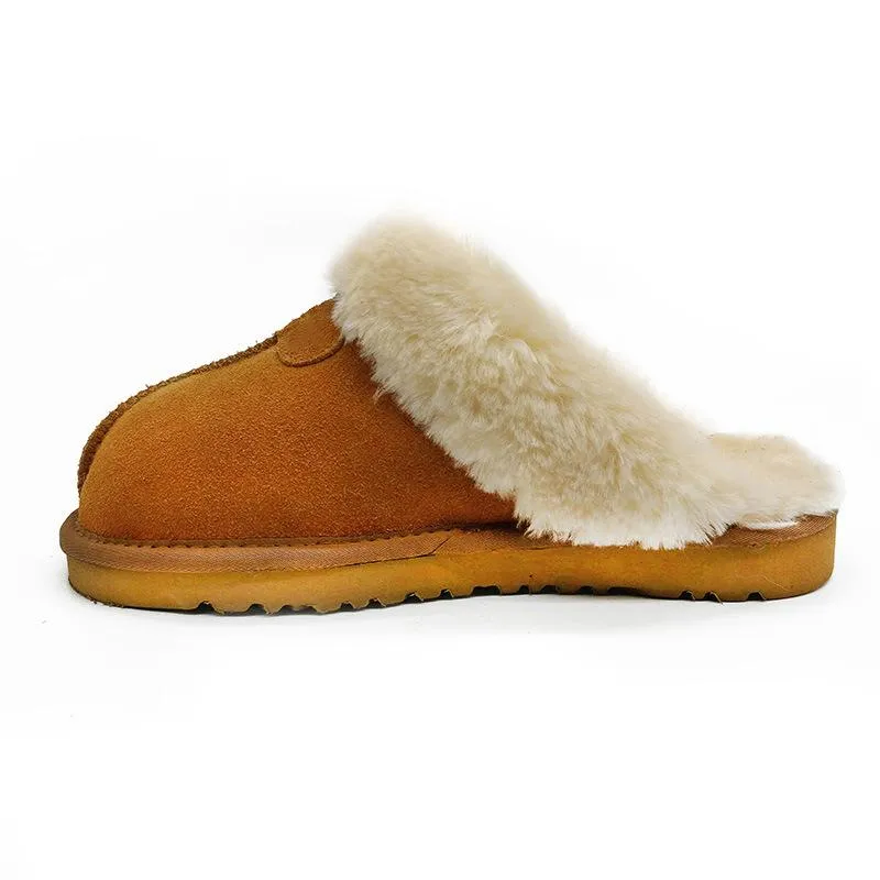 Women's winter closed toe faux fur slippers warm lining indoors shoes