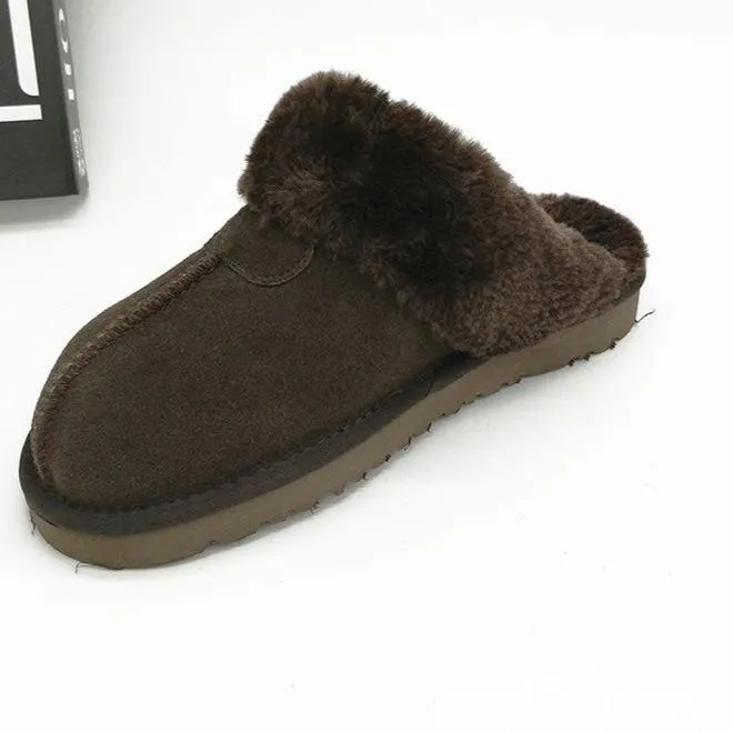 Women's winter closed toe faux fur slippers warm lining indoors shoes