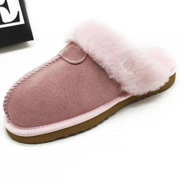 Women's winter closed toe faux fur slippers warm lining indoors shoes