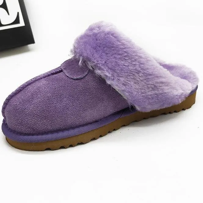 Women's winter closed toe faux fur slippers warm lining indoors shoes