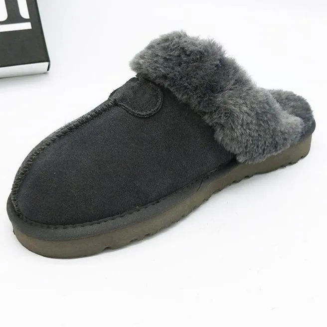 Women's winter closed toe faux fur slippers warm lining indoors shoes