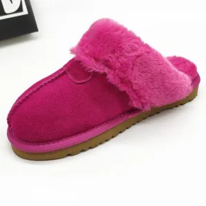 Women's winter closed toe faux fur slippers warm lining indoors shoes